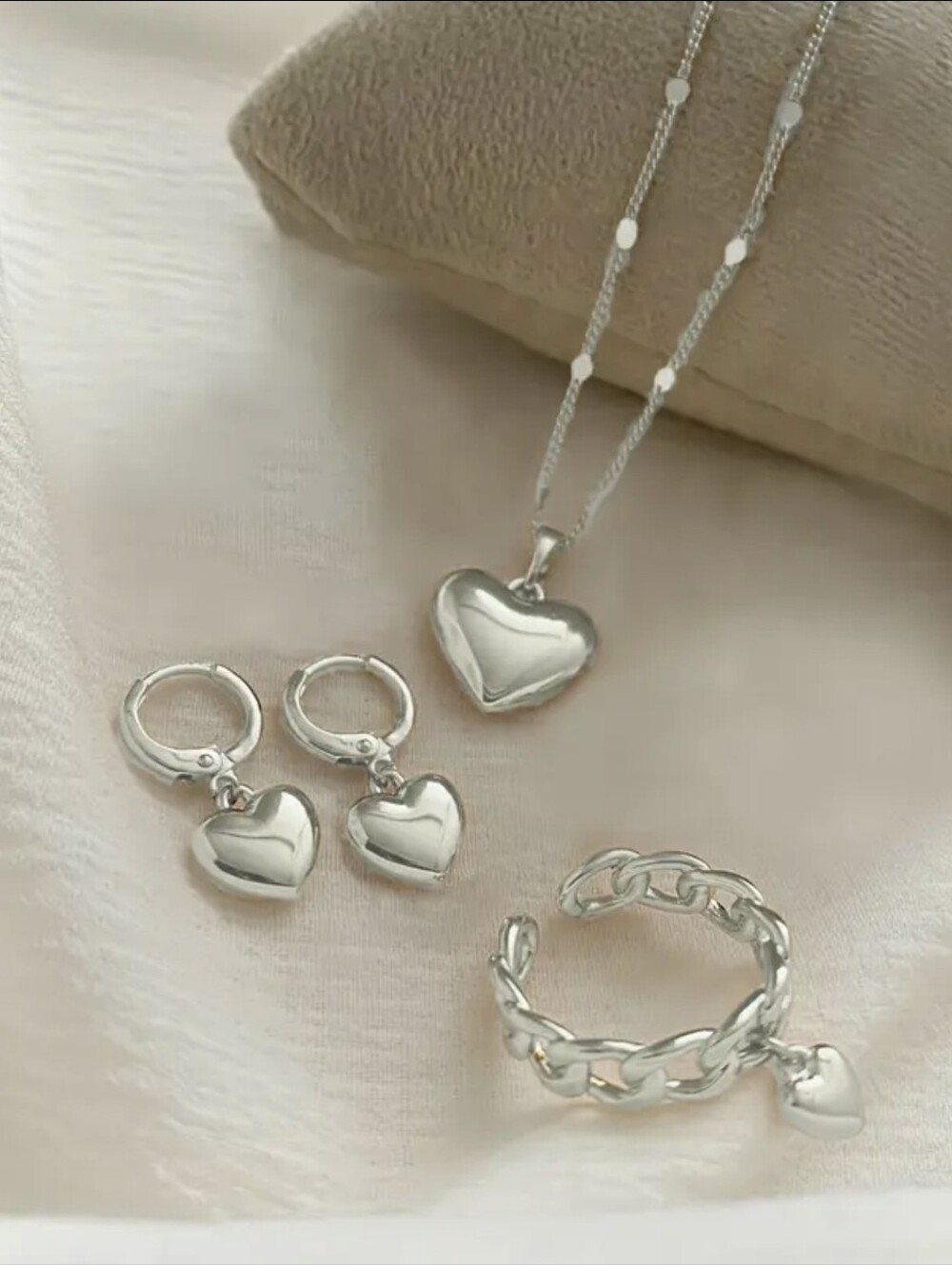 4pc set -Heart Necklace,Earring,Ring Set